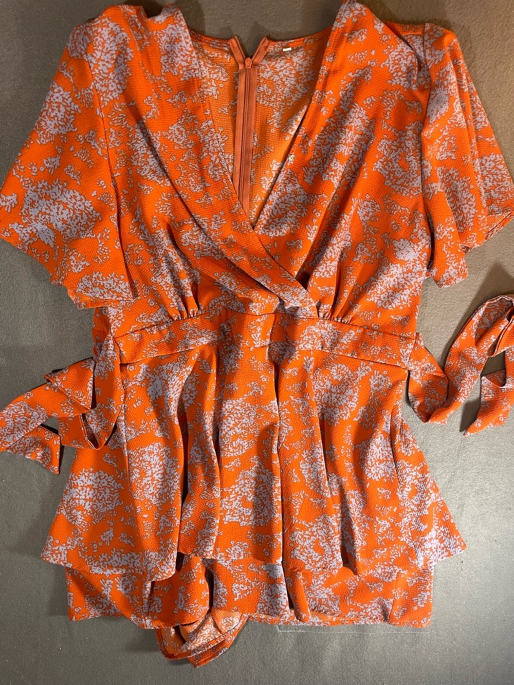 Orange Floral Wrap Romper - Women Tops
